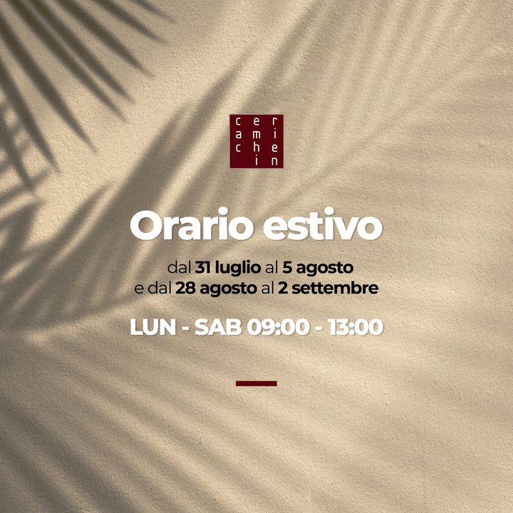 ORARIO ESTIVO 🏖🌞

Cari Clienti, vi comunichiamo che dal 31 Luglio